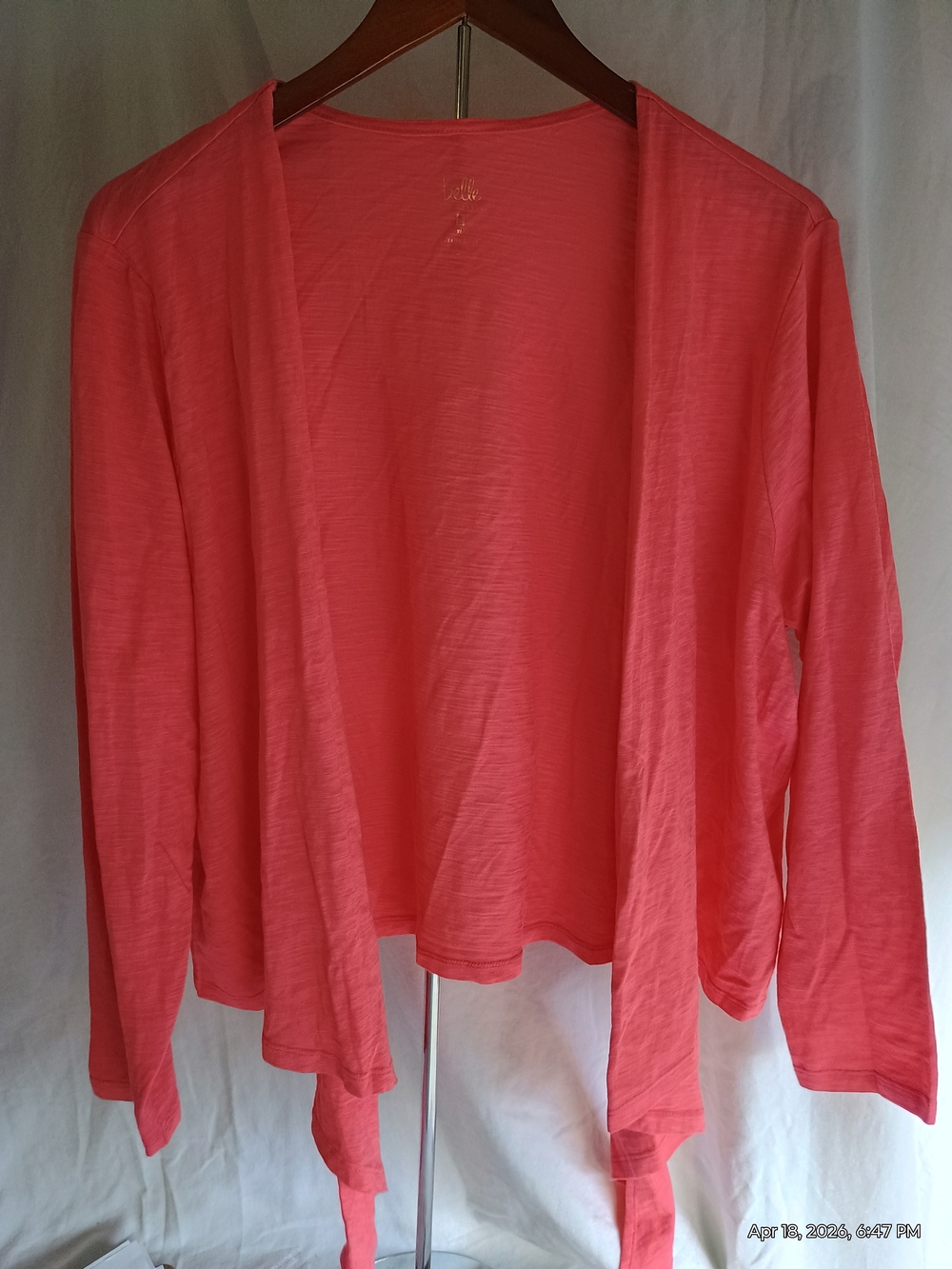 Elle Coral Open-Front Lightweight Cardigan